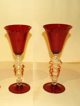 antiquariato: 2 red Murano's goblets