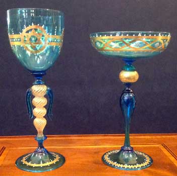 antiquariato: Murano glasses hand painted in gold