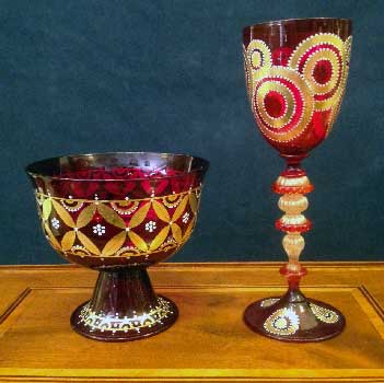 antiquariato: Murano glasses hand painted in gold