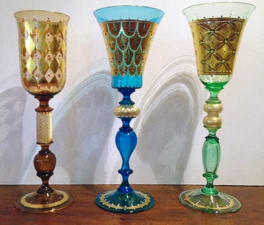 antiquariato: glasses hand painted in gold Murano