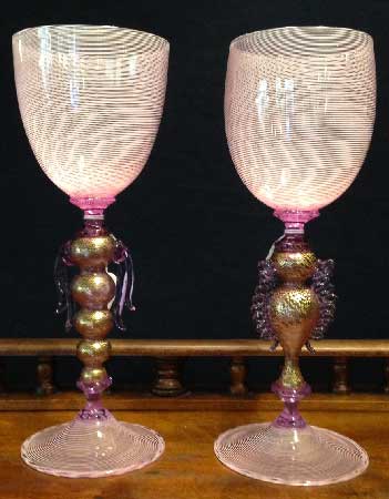 antiquariato: Murano filigree pink glasses