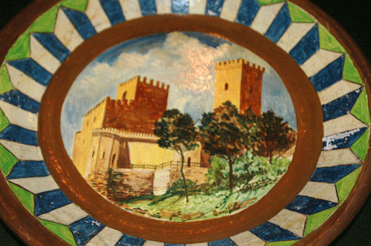 antiquariato: Ceramic plate with castle