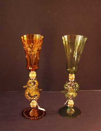 antiquariato: Murano goblets, for collection, with flower on the middle