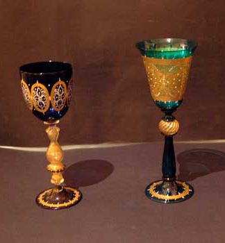 Murano goblets, blu hand decorated