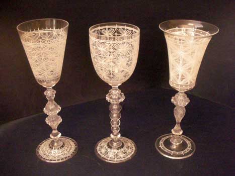 Murano goblets, hand decorated, white