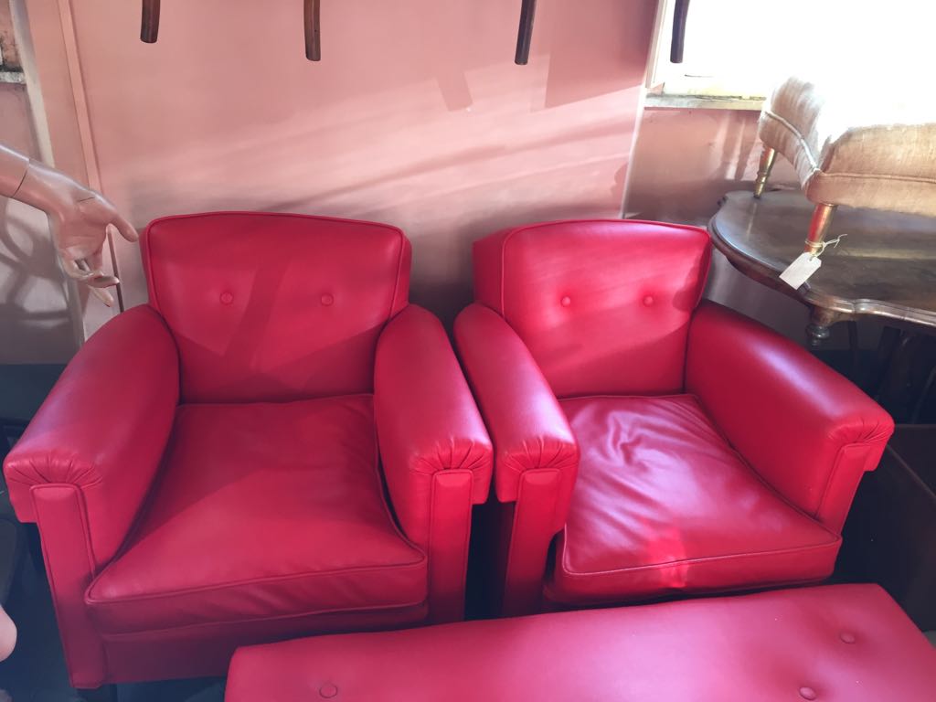 red eco-leather armchairs